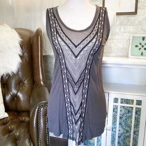 Sun & Shadow Gray Embroidered Mesh Panel Tank
